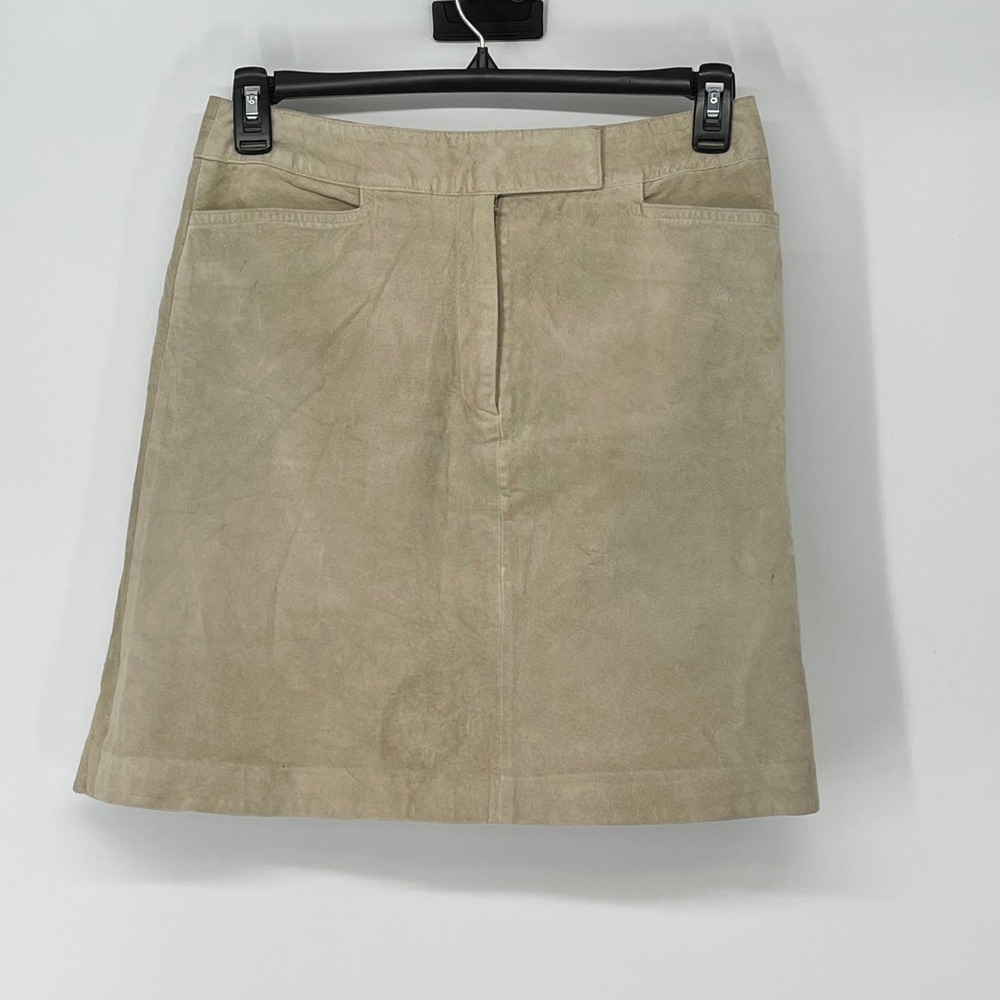 Vintage‎ Eagle's Eye Womens Beige Suede Leather A-Line Skirt Pockets Size 12
